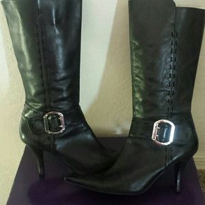 Black Leather Pointed Toe Boots